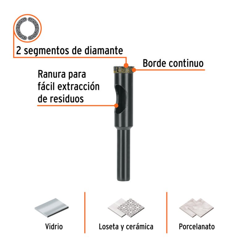 BD-12FC1.jpg Código: 103435 Broca diamantada 12mm (1/2'), TRUPER BD-12