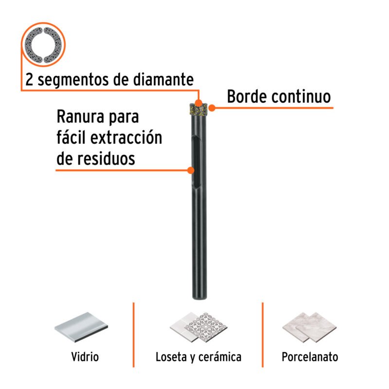 BD-6FC1.jpg Código: 103432 Broca diamantada 6mm (1/4'), TRUPER BD-6