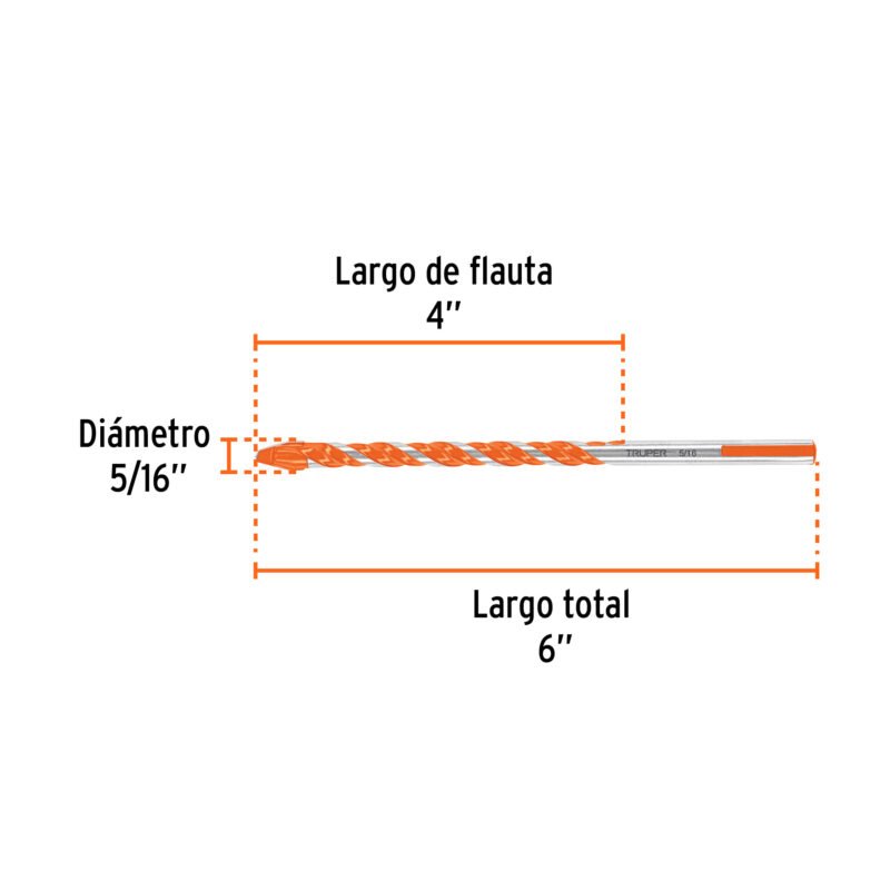 BMC-5-16X6FC2.jpg Código: 101807 Broca multimaterial 5/16 x 6', Truper BMC-5-16X6