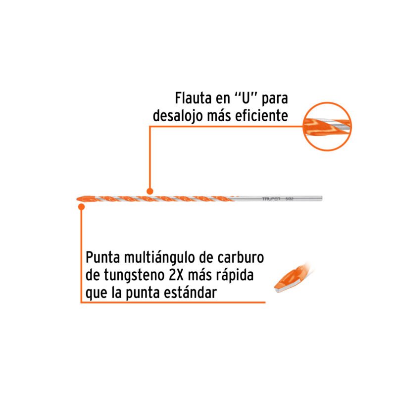 Código: 103018 Broca multimaterial 5/32 x 6', Truper BMC-5-32X6