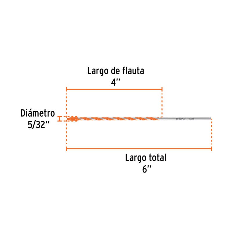 Código: 103018 Broca multimaterial 5/32 x 6', Truper BMC-5-32X6