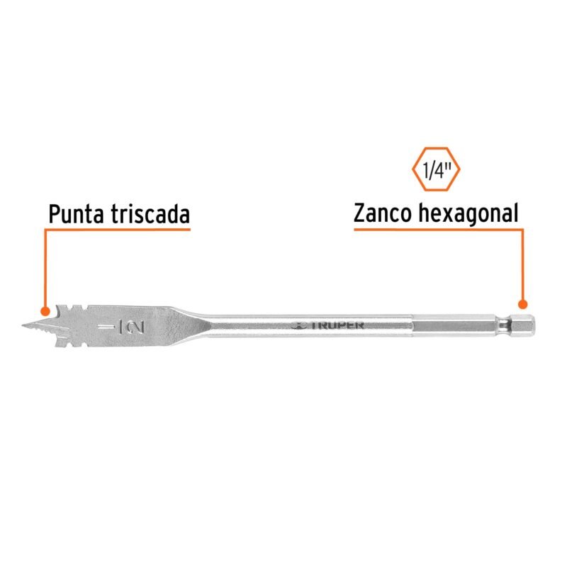 BPT-1-2FC1.jpg Código: 11372 Broca plana de manita 1/2' para madera, Truper BPT-1-2
