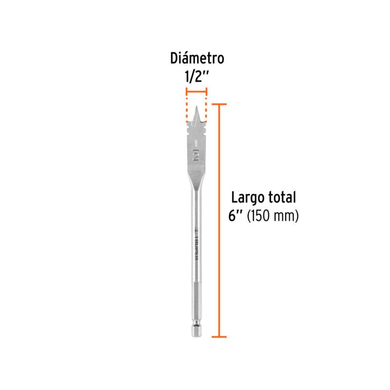 BPT-1-2FC2.jpg Código: 11372 Broca plana de manita 1/2' para madera, Truper BPT-1-2
