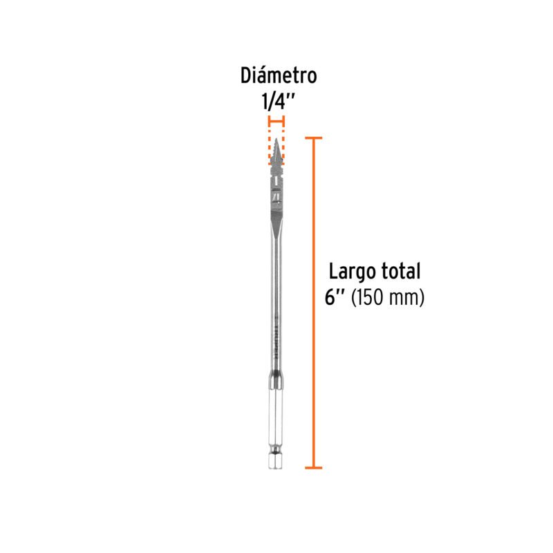 BPT-1-4FC2.jpg Código: 11360 Broca plana de manita 1/4' para madera, Truper BPT-1-4