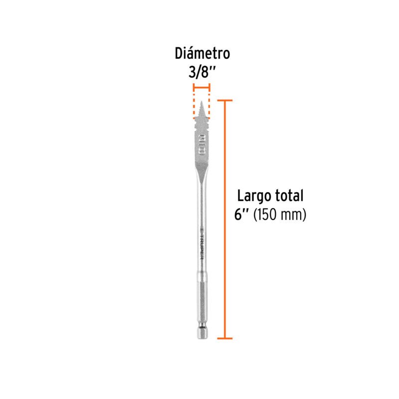 BPT-3-8FC2.jpg Código: 11366 Broca plana de manita 3/8' para madera, Truper BPT-3-8