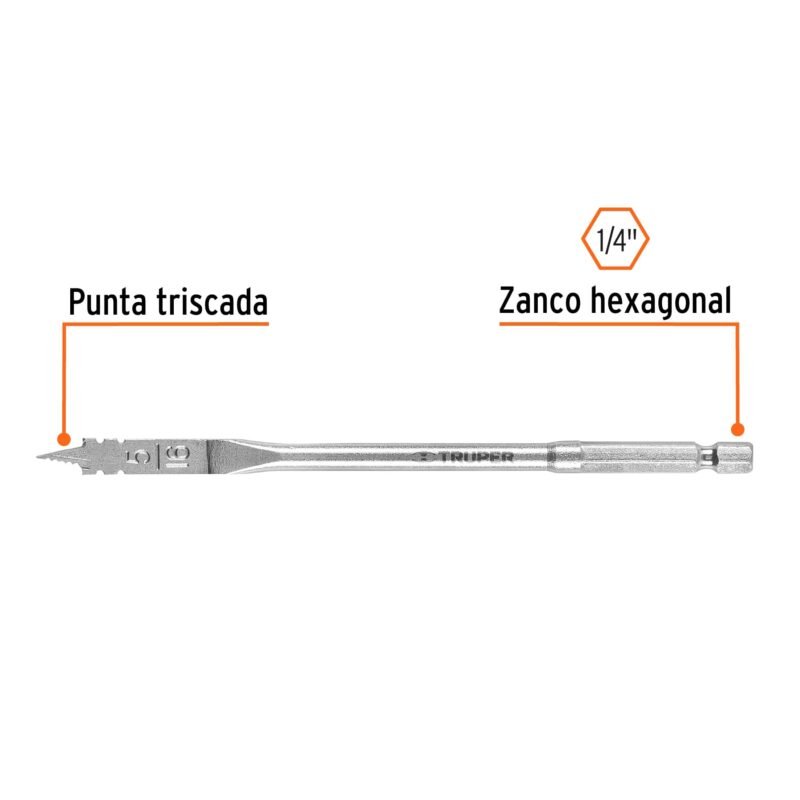 BPT-5-16FC1.jpg Código: 11363 Broca plana de manita 5/16' para madera, Truper BPT-5-16