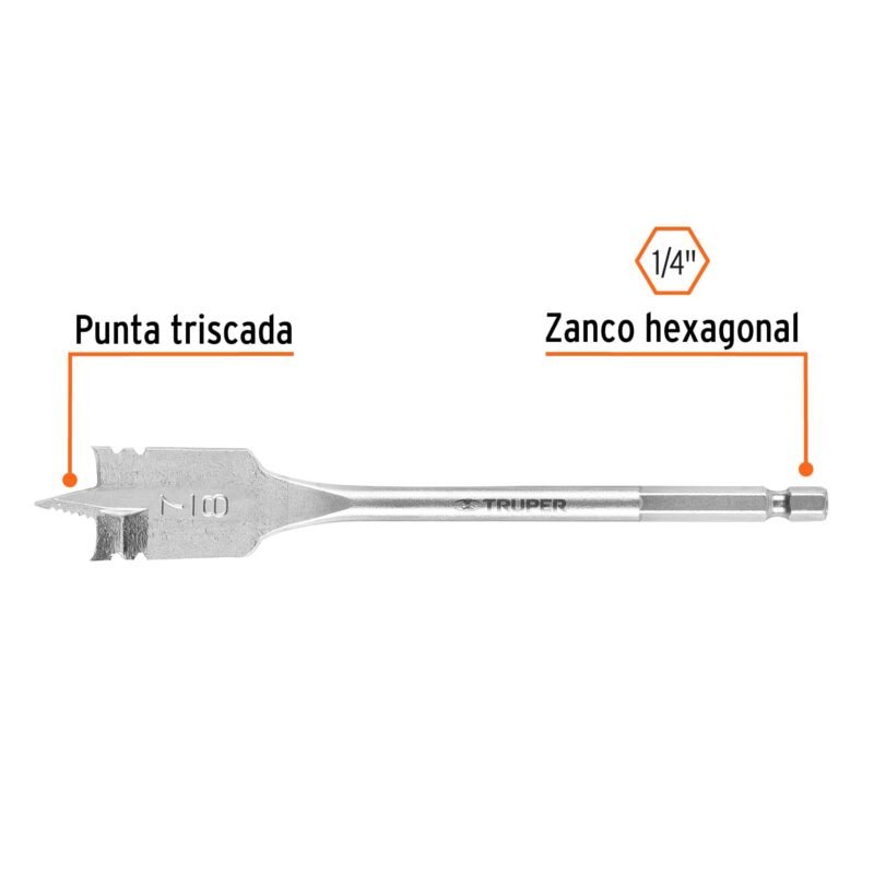 BPT-7-8FC1.jpg Código: 11381 Broca plana de manita 7/8' para madera, Truper BPT-7-8