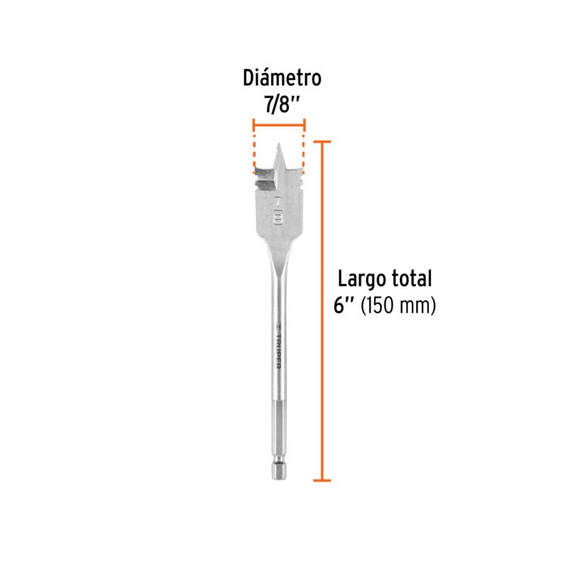BPT-7-8FC2.jpg Código: 11381 Broca plana de manita 7/8' para madera, Truper BPT-7-8