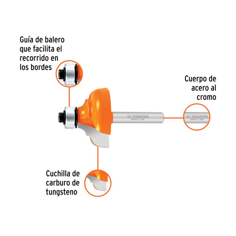 BROU-C1-3-8XFC1.jpg Código: 11482 Broca para router, clásica, 1-3/8' con balero, Truper BROU-C1-3-8X