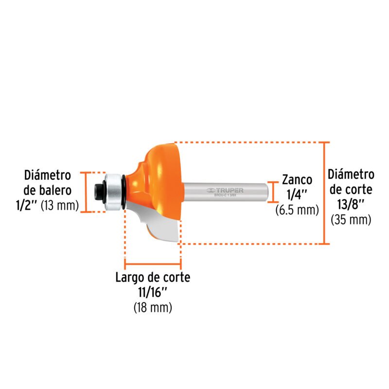 BROU-C1-3-8XFC2.jpg Código: 11482 Broca para router, clásica, 1-3/8' con balero, Truper BROU-C1-3-8X