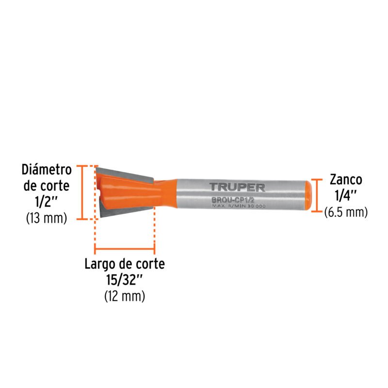 BROU-CP1-2FC2.jpg Código: 11475 Broca para router, cola de pato, 1/2', Truper BROU-CP1-2