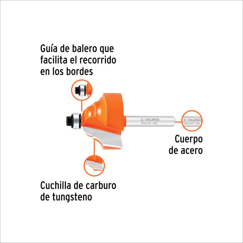 BROU-DR1-3-8XFC1.jpg Código: 11481 Broca para router, doble romana, 1-3/8' con balero, Truper BROU-DR1-3-8X