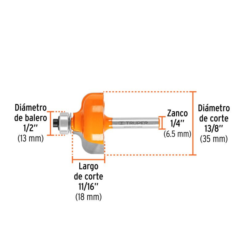 BROU-PP1-3-8XFC2.jpg Código: 11480 Broca para router, pecho paloma, 1-3/8' con balero, Truper BROU-PP1-3-8X
