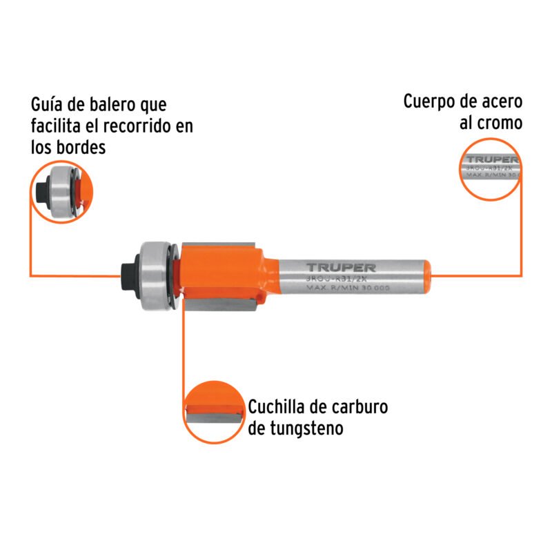 BROU-RB1-2XFC1.jpg Código: 11444 Broca para router, corte recto, 1/2' con balero, Truper BROU-RB1-2X