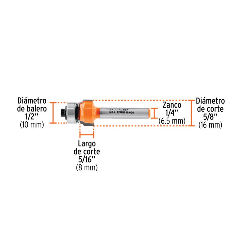 BROU-RD5-8XFC2.jpg Código: 102726 Broca para router, redondeado, 5/8' con balero, Truper BROU-RD5-8X