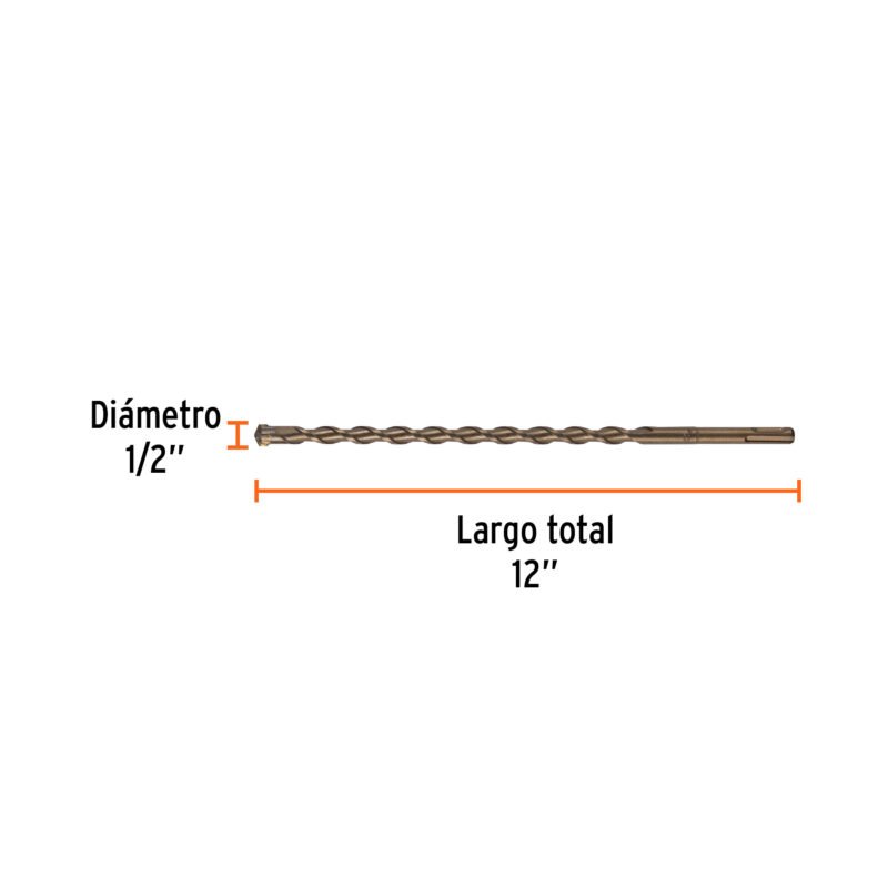 BS-1-2X12FC2.jpg Código: 11281 Broca SDS Plus 1/2 x 12', Truper BS-1-2X12