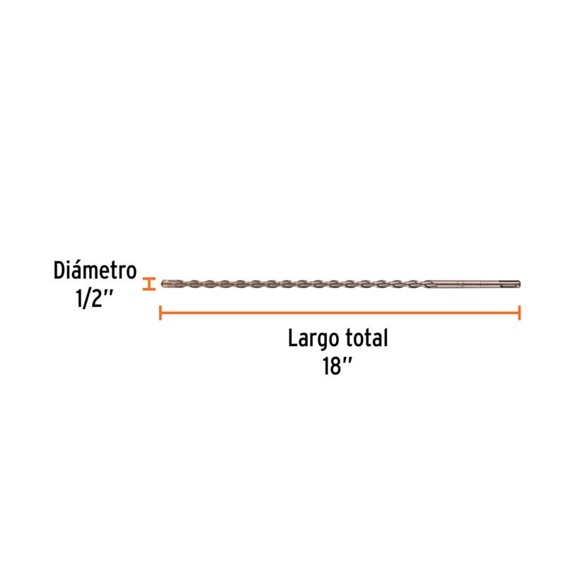BS-1-2X18FC2.jpg Código: 11282 Broca SDS Plus 1/2 x 18', Truper BS-1-2X18