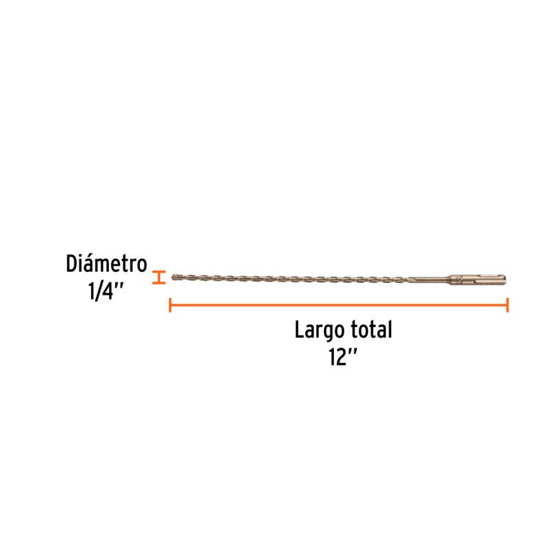 BS-1-4X12FC2.jpg Código: 101144 Broca SDS Plus 1/4 x 12', Truper BS-1-4X12