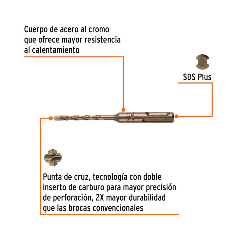 BS-3-16X4FC1.jpg Código: 101142 Broca SDS Plus 3/16 x 4', Truper BS-3-16X4