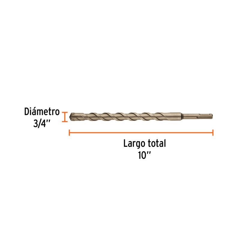 BS-3-4X10FC2.jpg Código: 101148 Broca SDS Plus 3/4 x 10', Truper BS-3-4X10