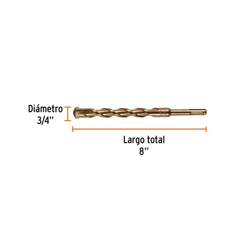 BS-3-4X8FC2.jpg Código: 11286 Broca SDS Plus 3/4 x 8', Truper BS-3-4X8