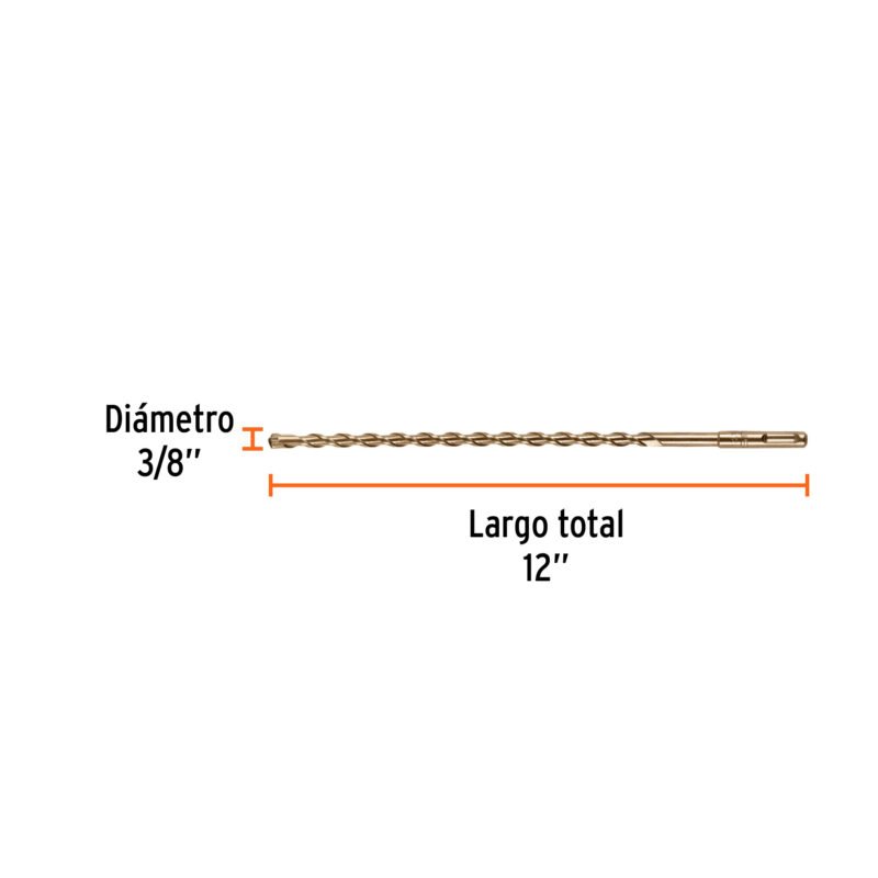 BS-3-8X12FC2.jpg Código: 11275 Broca SDS Plus 3/8 x 12', Truper BS-3-8X12