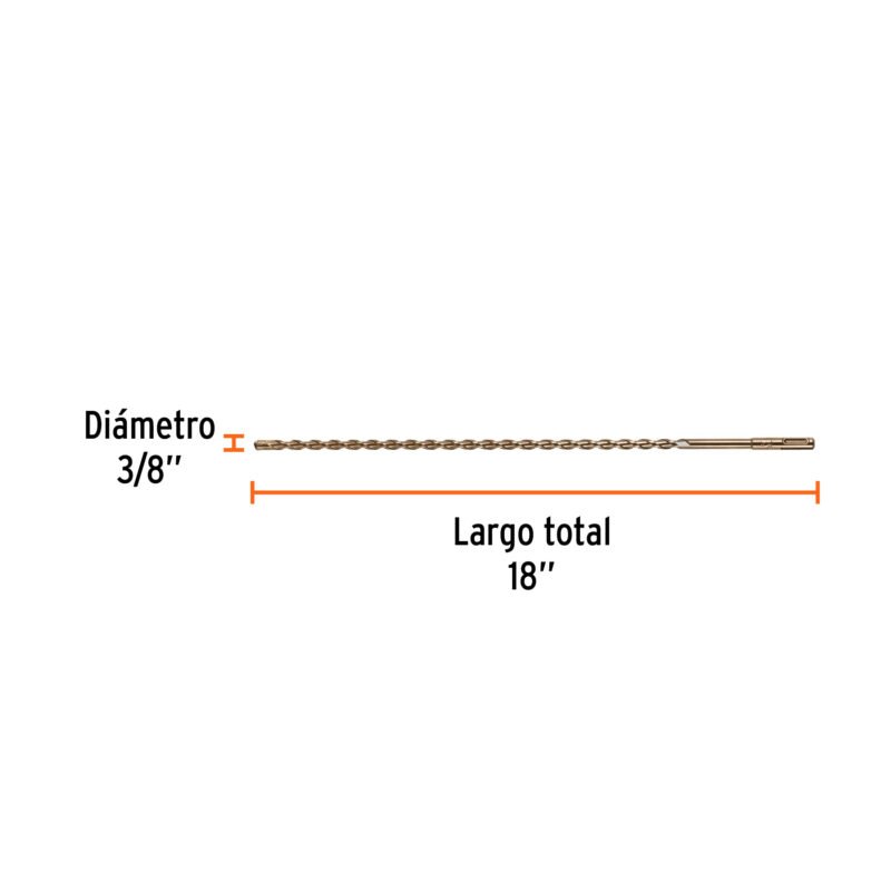BS-3-8X18FC2.jpg Código: 11277 Broca SDS Plus 3/8 x 18', Truper BS-3-8X18