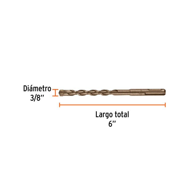 BS-3-8X6FC2.jpg Código: 11272 Broca SDS Plus 3/8 x 6', Truper BS-3-8X6