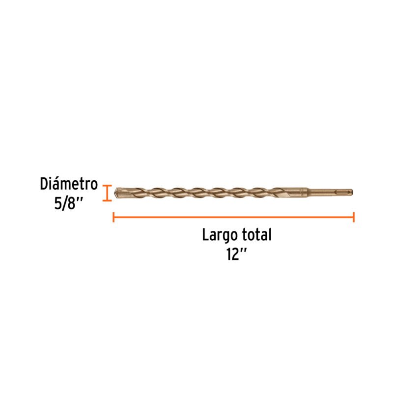 BS-5-8X12FC2.jpg Código: 11285 Broca SDS Plus 5/8 x 12', Truper BS-5-8X12