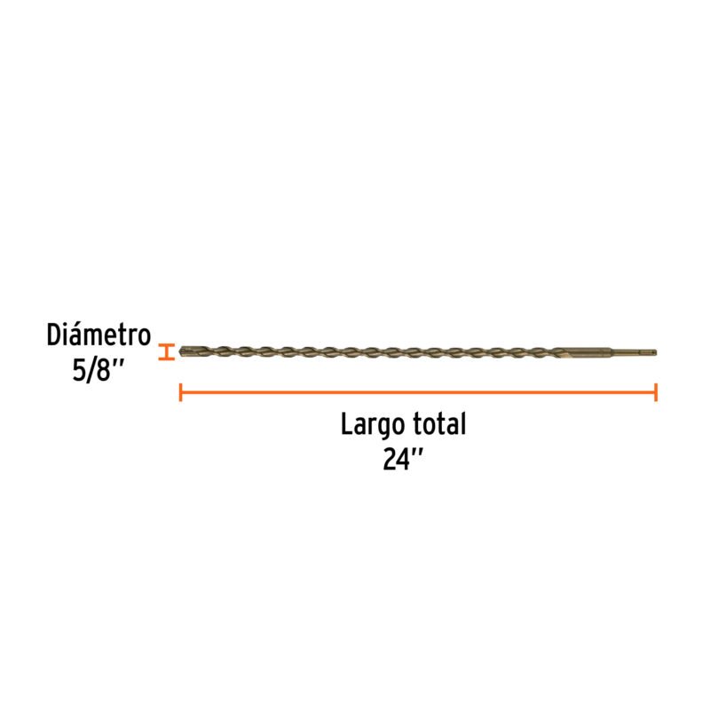 BS-5-8X24FC2.jpg Código: 11276 Broca SDS Plus 5/8 x 24', Truper BS-5-8X24