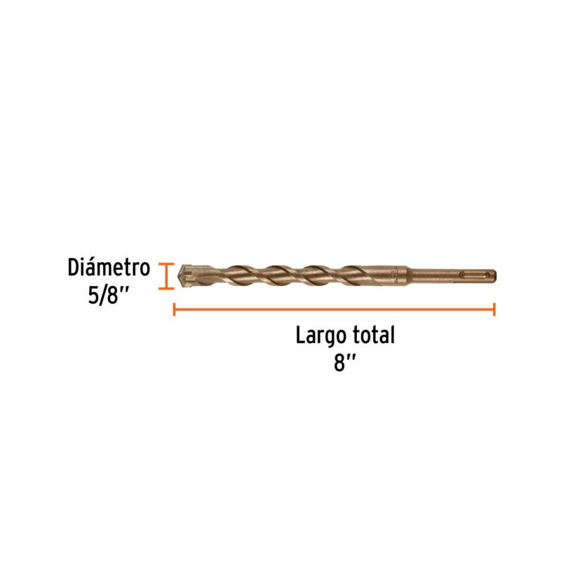 BS-5-8X8FC2.jpg Código: 11284 Broca SDS Plus 5/8 x 8', Truper BS-5-8X8