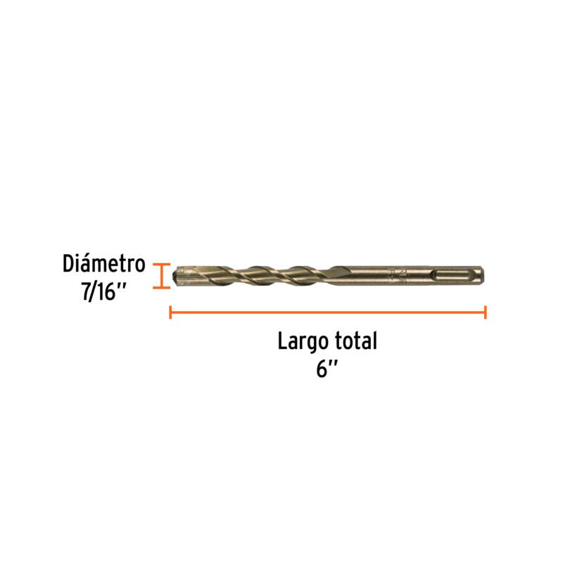 BS-7-16X6FC2.jpg Código: 11278 Broca SDS Plus 7/16 x 6', Truper BS-7-16X6