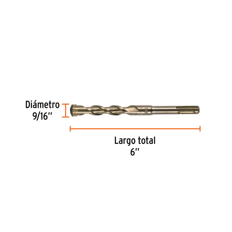 BS-9-16X6FC2.jpg Código: 11273 Broca SDS Plus 9/16 x 6', Truper BS-9-16X6