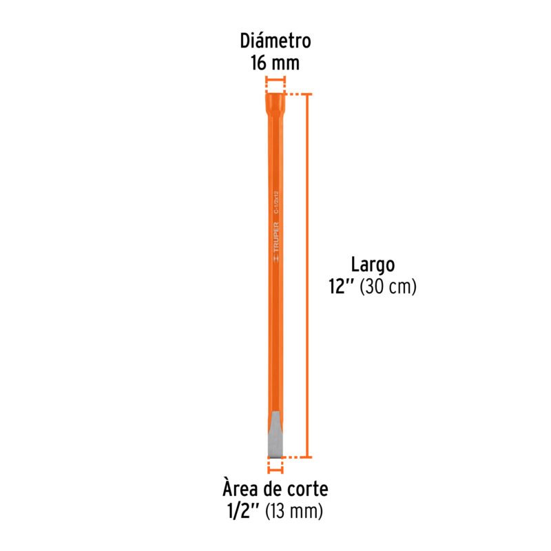 Código: 12124 Cincel de corte frío de 1/2 X 12', Truper C-1-2X12