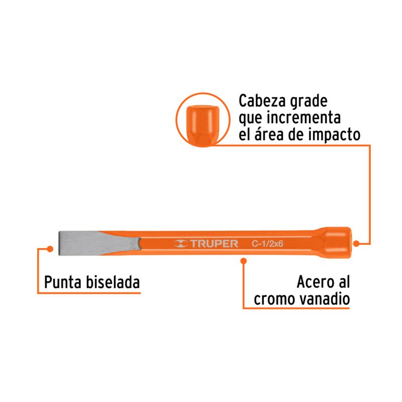 Código: 12115 Cincel de corte frío de 1/2 X 6', Truper C-1-2X6