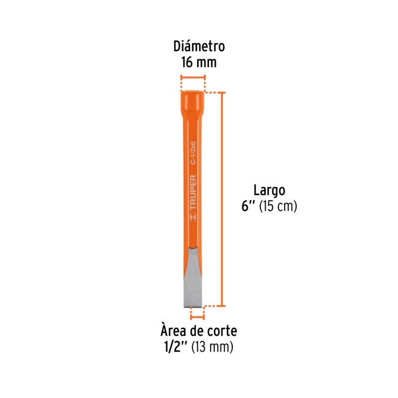 Código: 12115 Cincel de corte frío de 1/2 X 6', Truper C-1-2X6