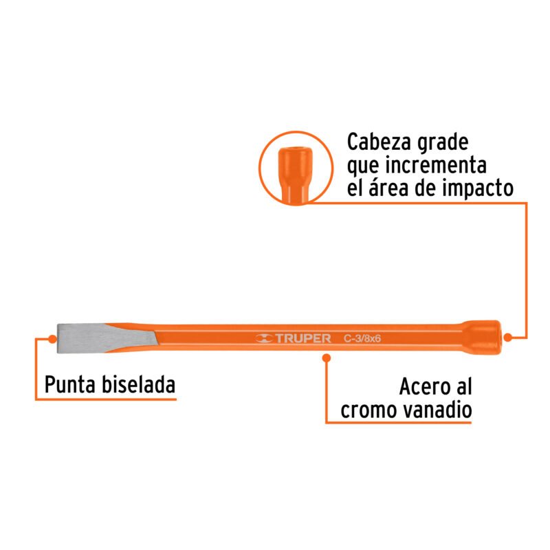 Código: 12106 Cincel de corte frío de 3/8 X 6', Truper C-3-8X6