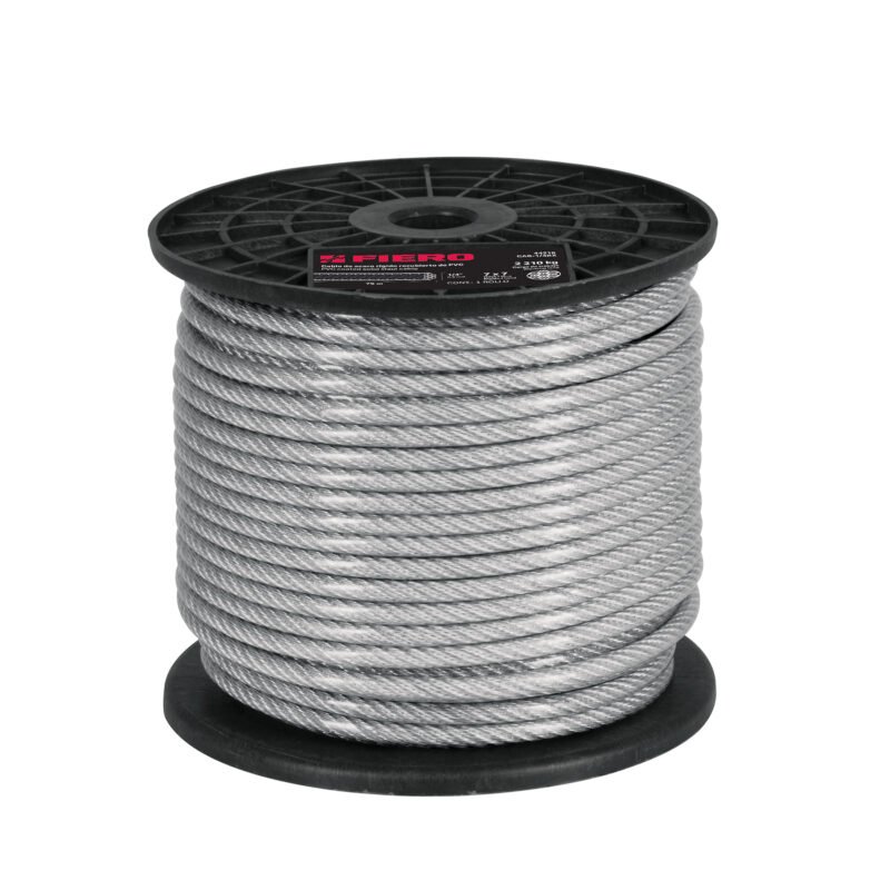 CAB-1-16RX.jpg Código: 44220 Metro de cable rígido 1/16' acero 7x7 recubierto PVC, 75 m CAB-1-16RX