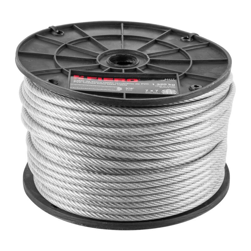 CAB-3-16RX.jpg Código: 44217 Metro de cable rígido 3/16' acero 7x7 recubierto PVC, 75 m CAB-3-16RX