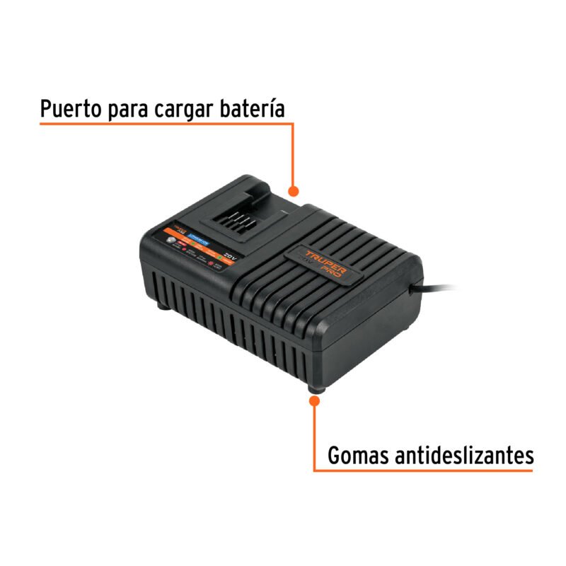 CARA-20AFC1.jpg Código: 103242 Cargador rápido de baterías de ion litio 20V, TRUPER PRO CARA-20A