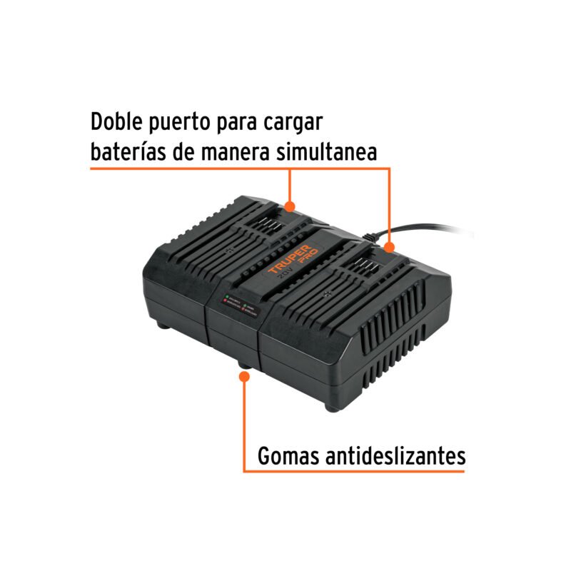 CARD-20AFC1.jpg Código: 103241 Cargador dual de baterías de ion litio 20V, TRUPER PRO CARD-20A