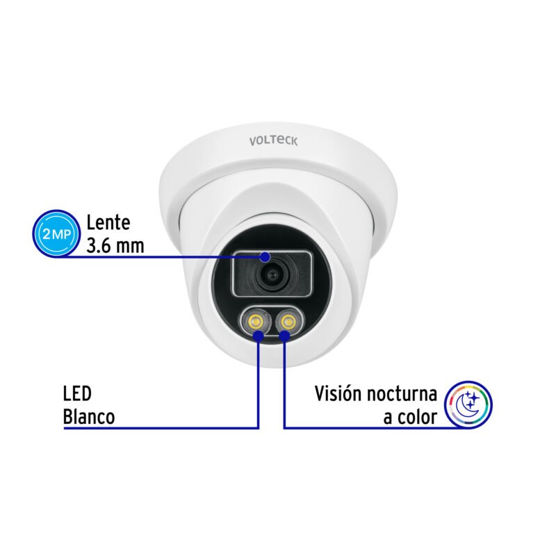 CTV-21AFC1.jpg Código: 49579 Cámara Tipo Domo 2MP, Lente 3.6mm, Volteck CTV-21A