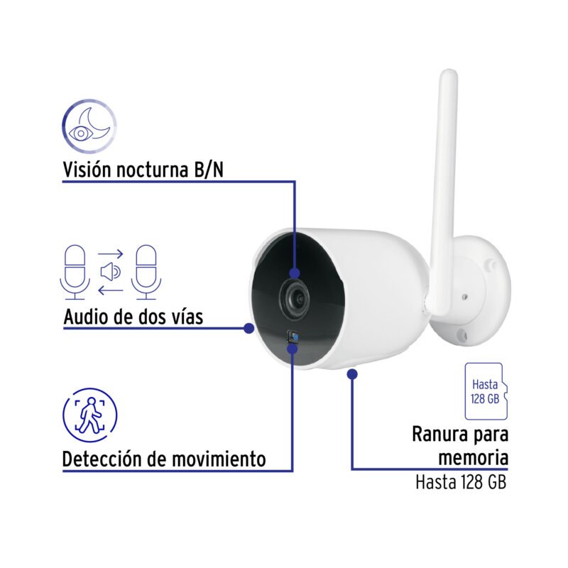 CTV-21WFC1.jpg Código: 49559 Cámara WiFi Tipo Bala 2MP, Volteck CTV-21W