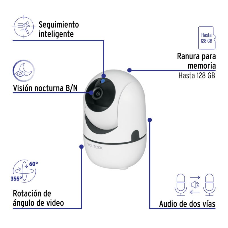 CTV-30WFC1.jpg Código: 49556 Cámara WiFi Robotizada 3MP, Volteck CTV-30W