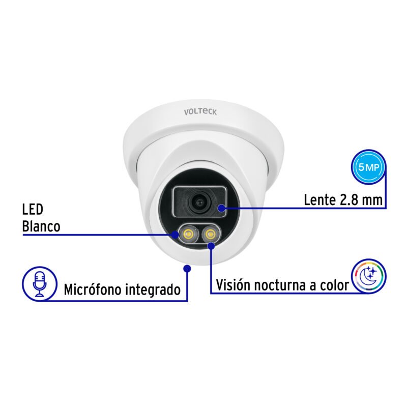 Código: 49580 Cámara Tipo Domo 5MP, Lente 2.8mm, c/Micrófono, Volteck CTV-51A
