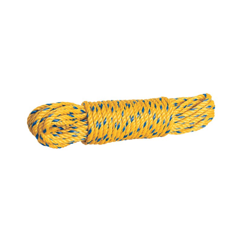 CUE-0615.jpg Código: 40963 Madeja de cuerda amarilla de polipropileno 6mm, 15m, FIERO CUE-0615
