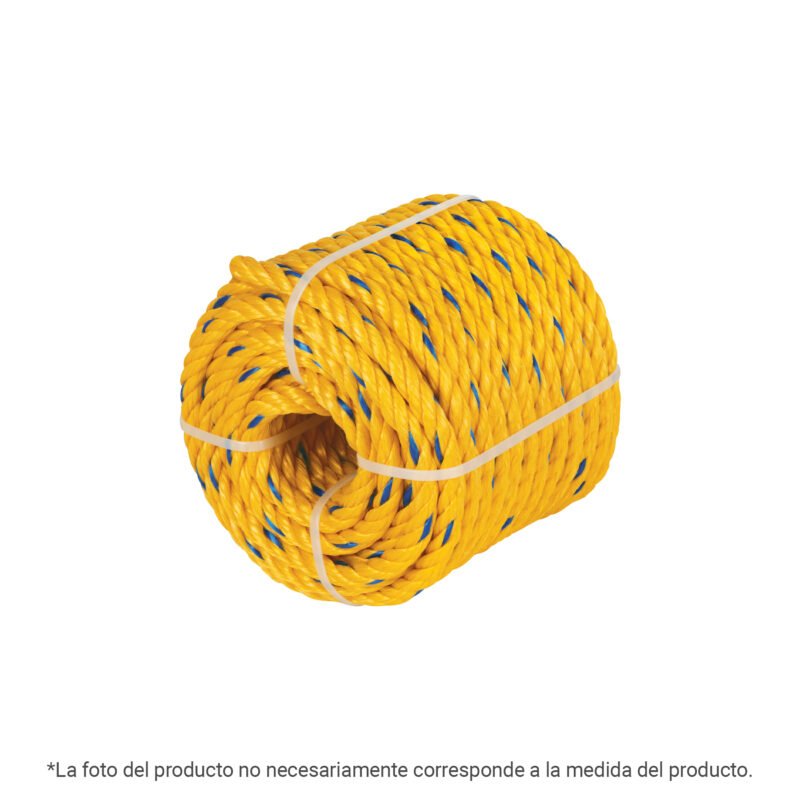 CUE-161M.jpg Código: 40993 Metro cuerda amarilla de polipropileno 16mm, rollo 9m CUE-161M