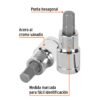 Código: 13253 Dado punta hexagonal de 3/8', cuadro 1/2', Truper D-1241-3-8