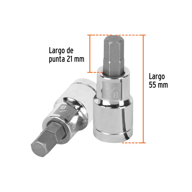 D-1241-3-8FC2.jpg Código: 13253 Dado punta hexagonal de 3/8', cuadro 1/2', Truper D-1241-3-8