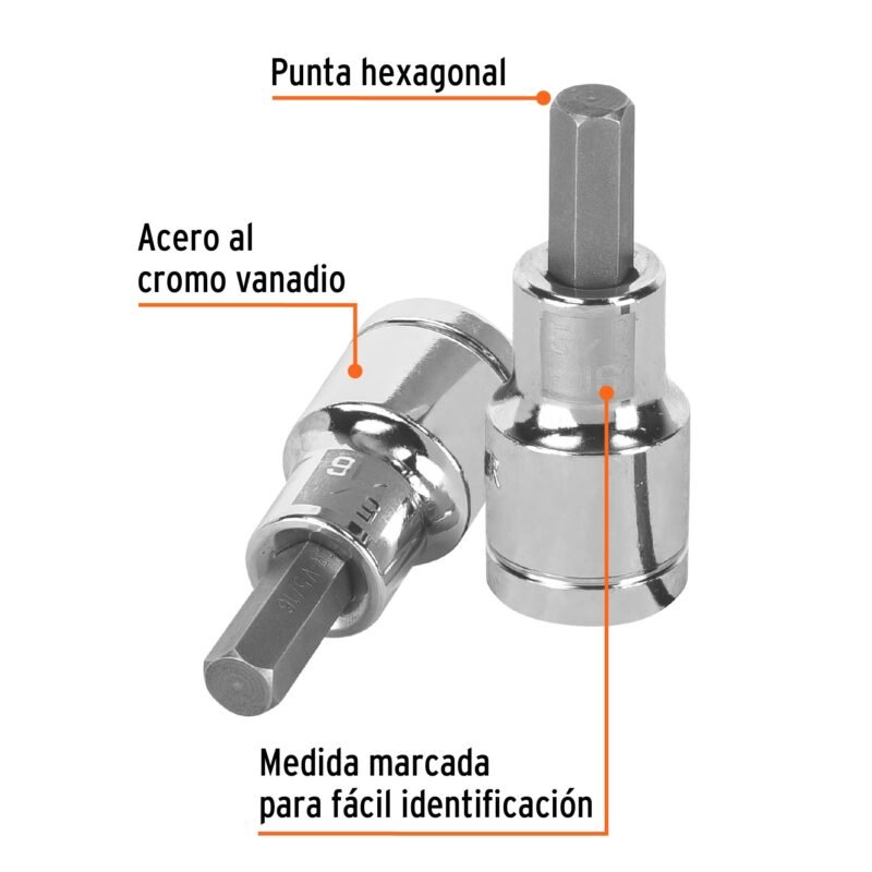 Código: 13252 Dado punta hexagonal de 5/16', cuadro 1/2', Truper D-1241-5-16